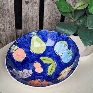 Emerald Collection Handpainted Colorful Fruit Ceramic Bowl Blue